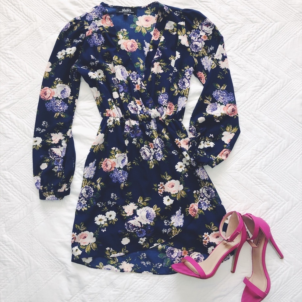 Navy Floral Wrap Dress